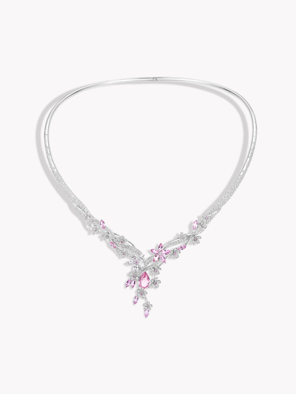 Custom: 2.09ct Padparadscha Sapphire Flowing Sakura Necklace