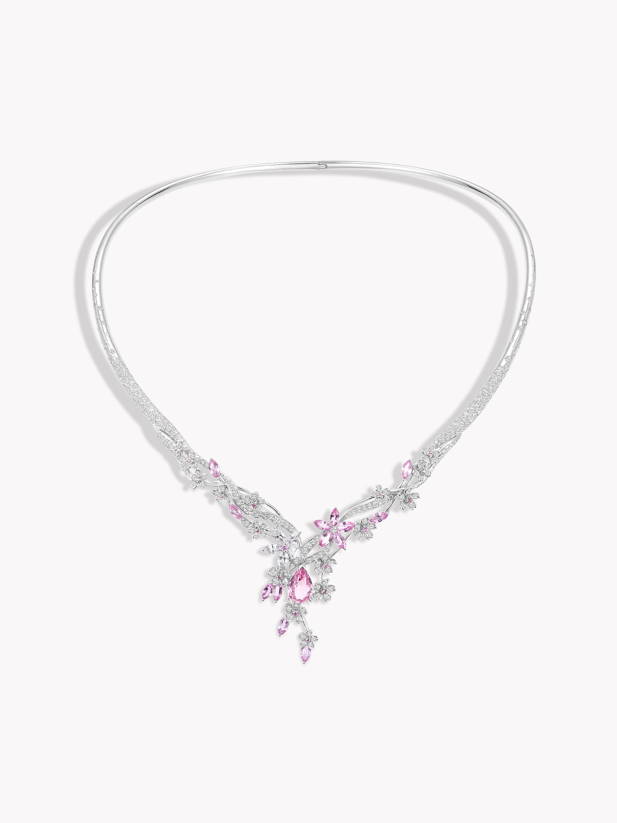 Custom: 2.09ct Padparadscha Sapphire Flowing Sakura Necklace
